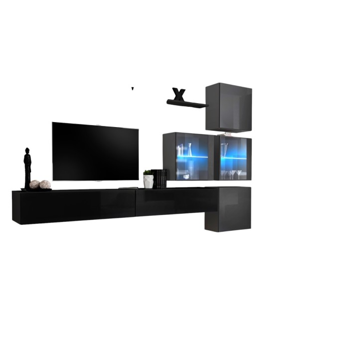 Ensemble meubles de salon SWITCH XIX design, coloris noir et gris brillant.