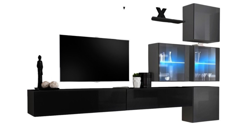 Ensemble meubles de salon SWITCH XIX design, coloris noir et gris brillant.