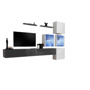 Ensemble meubles de salon SWITCH XIX design, coloris gris et blanc brillant.