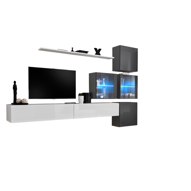 Ensemble meubles de salon SWITCH XIX design, coloris blanc et gris brillant.