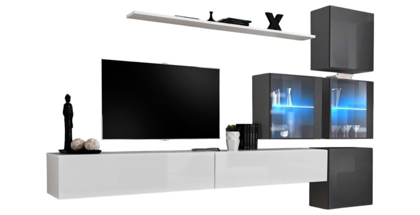 Ensemble meubles de salon SWITCH XIX design, coloris blanc et gris brillant.