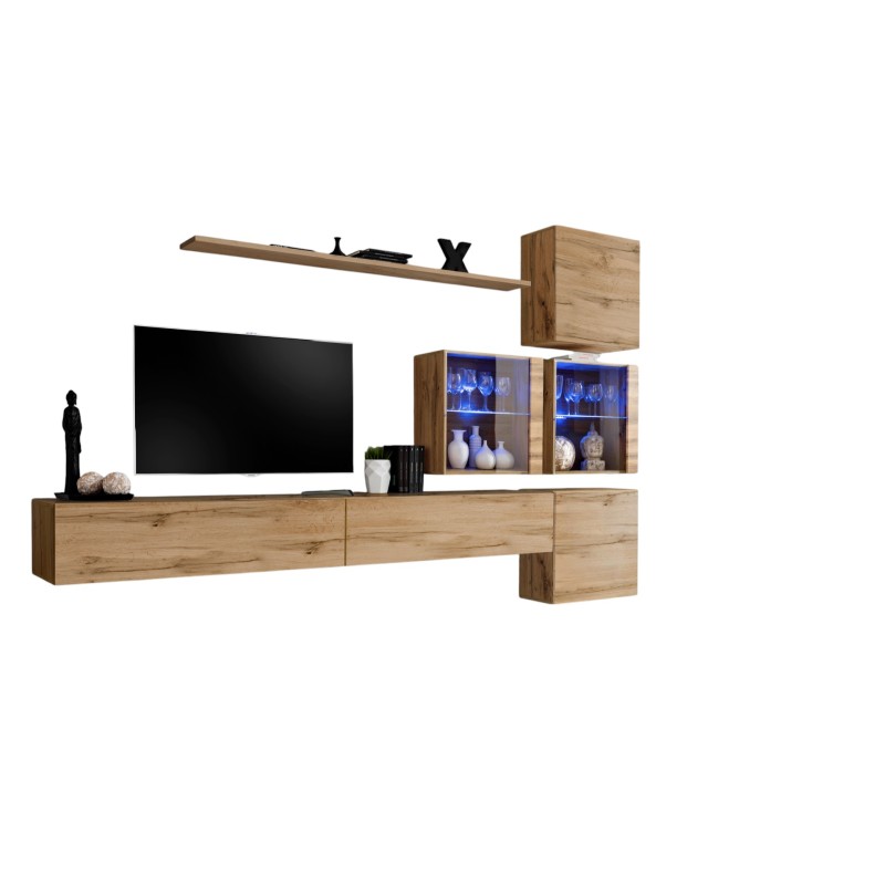 Ensemble meubles salon SWITCH XIX design, coloris chêne Wotan.