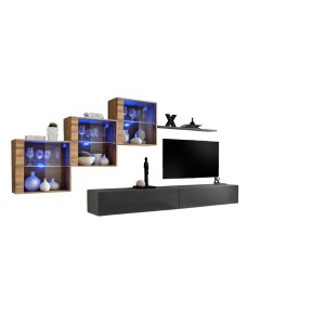 Ensemble meubles de salon SWITCH XX design, coloris gris brillant et chêne Wotan.