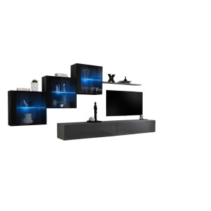 Ensemble meubles de salon SWITCH XX design, coloris gris et noir brillant.