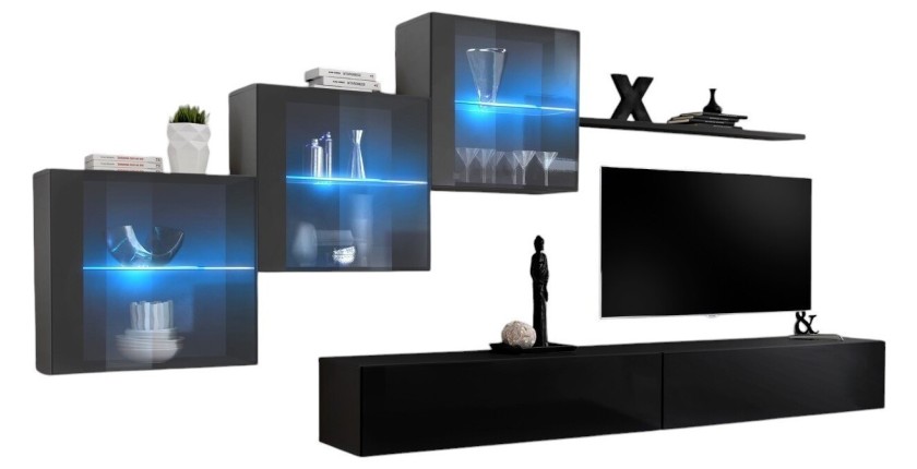 Ensemble meubles de salon SWITCH XX design, coloris noir et gris brillant.