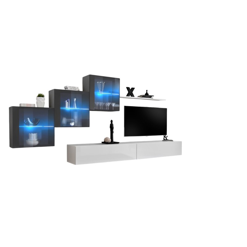 Ensemble meubles de salon SWITCH XX design, coloris blanc et gris brillant.