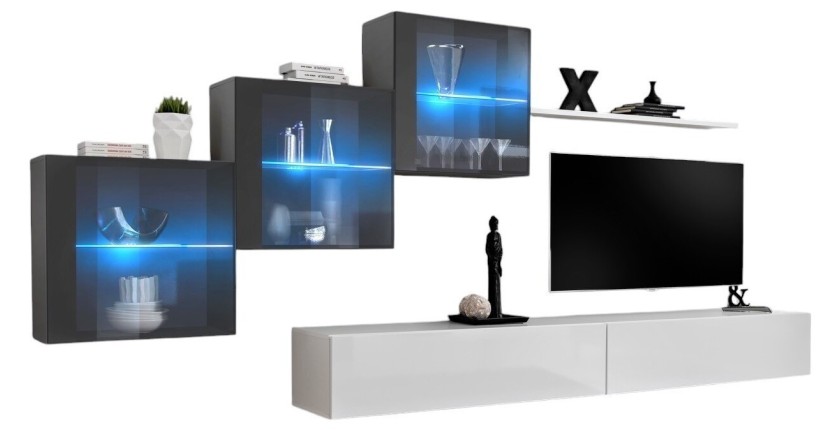 Ensemble meubles de salon SWITCH XX design, coloris blanc et gris brillant.