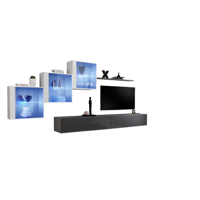 Ensemble meubles de salon SWITCH XX design, coloris gris et blanc brillant.