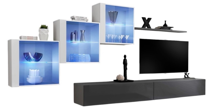 Ensemble meubles de salon SWITCH XX design, coloris gris et blanc brillant.