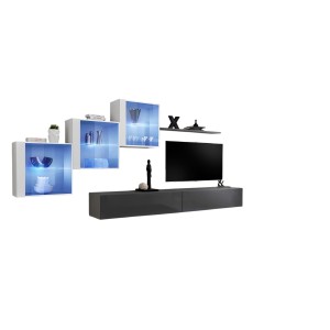 Ensemble meubles de salon SWITCH XX design, coloris gris et blanc brillant.