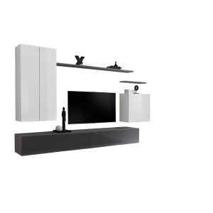 Ensemble meuble salon SWITCH II design, coloris blanc et gris brillant.