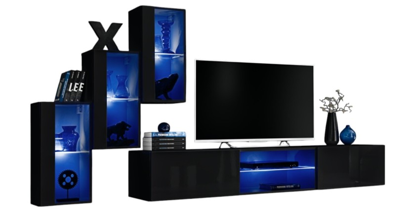 Ensemble meubles de salon SWITCH XXII design, coloris noir brillant.