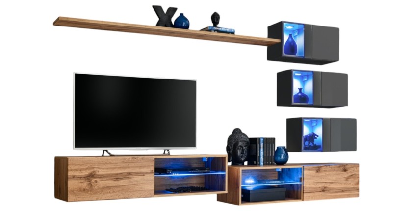 Ensemble meubles de salon SWITCH XXIV design, coloris chêne et gris.