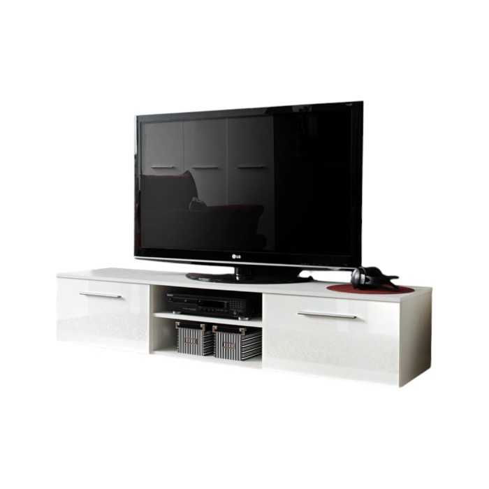Meuble TV design collection BONOO 180 cm. Coloris blanc finition glossy