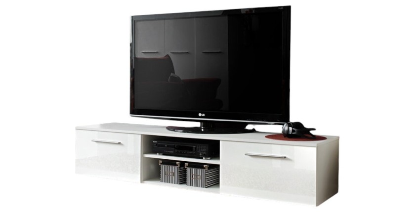 Meuble TV design collection BONOO 180 cm. Coloris blanc finition glossy