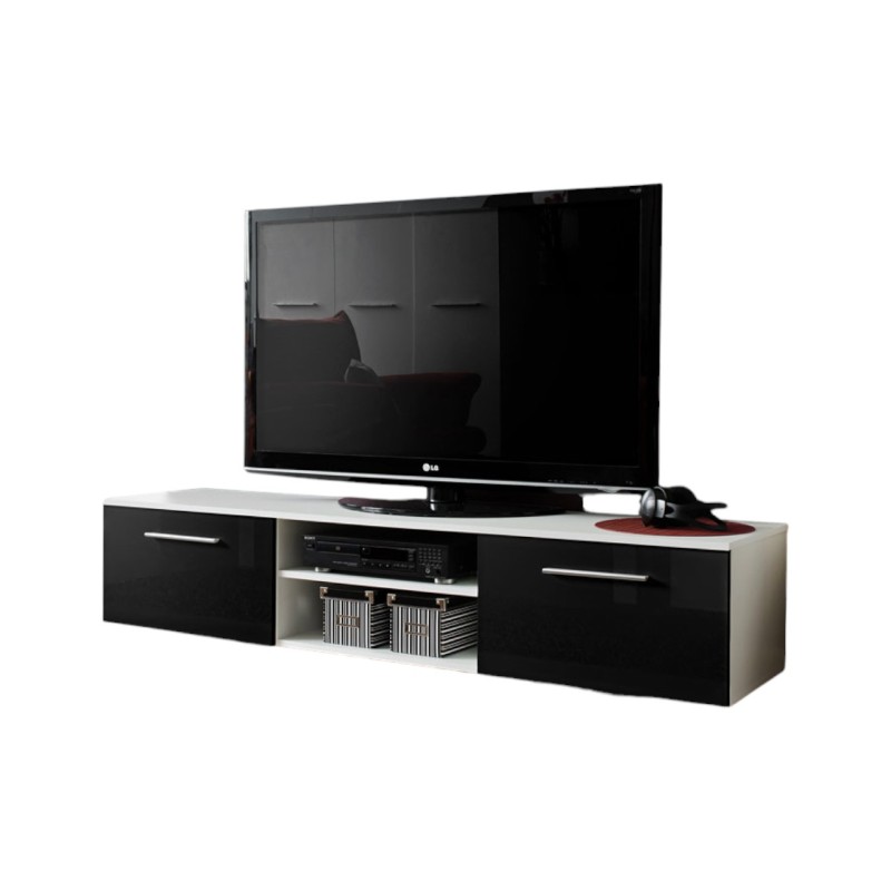 Meuble TV design collection BONOO 180 cm. Coloris blanc et noir.