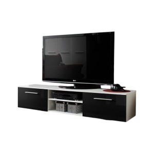Meuble TV design collection BONOO 180 cm. Coloris blanc et noir.