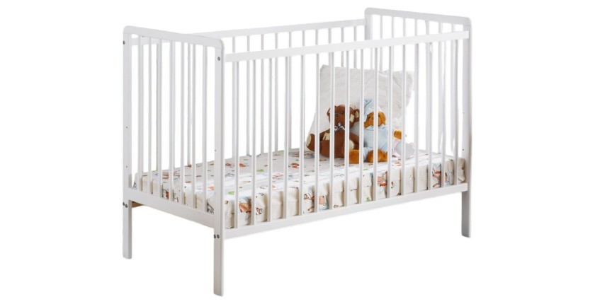 Lit et matelas bébé évolutif collection LUTIN réglable en hauteur. Coloris blanc mat.