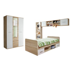 Chambre complète enfant, ado collection DENVER. Armoire 3 portes, Lit, bibliothèque et étagère