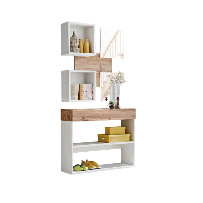 Meuble d'entrée - TORTH 4 - Coloris chêne et blanc