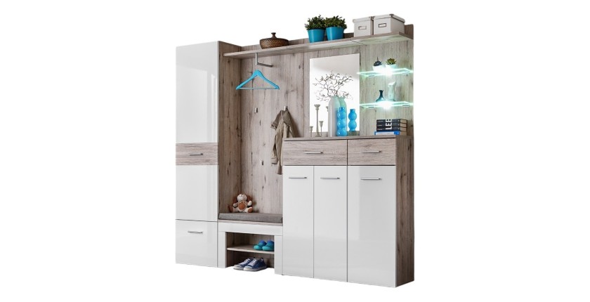 Meuble d'entrée - ONYX 4 - Coloris chêne et blanc