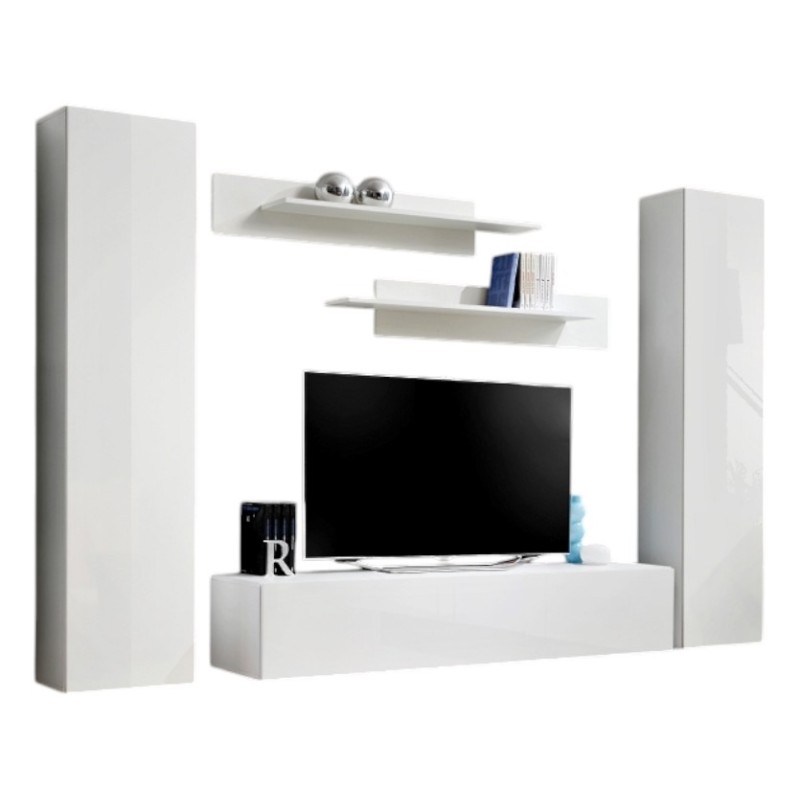 Meuble TV FLY A1 design, coloris blanc brillant. Meuble suspendu moderne et tendance pour votre salon.