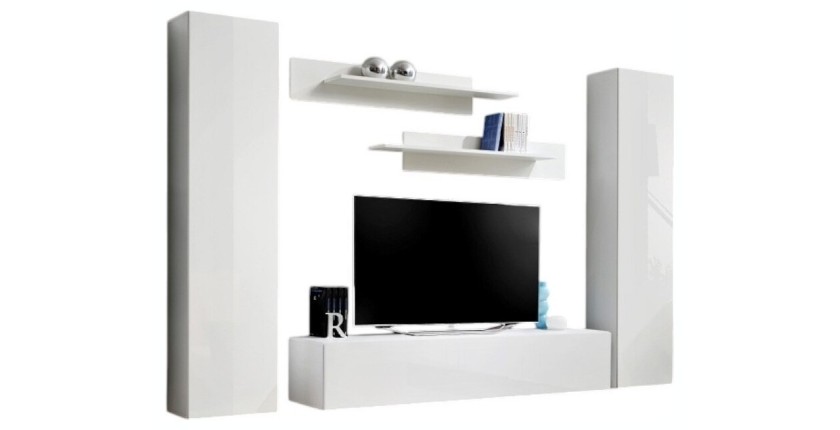Meuble TV FLY A1 design, coloris blanc brillant. Meuble suspendu moderne et tendance pour votre salon.