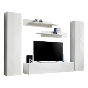 Meuble TV FLY A1 design, coloris blanc brillant. Meuble suspendu moderne et tendance pour votre salon.