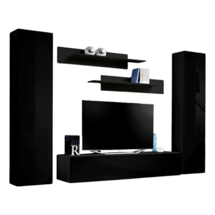 Meuble TV FLY A1 design, coloris noir brillant. Meuble suspendu moderne et tendance pour votre salon.