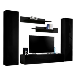 Meuble TV FLY A1 design, coloris noir brillant. Meuble suspendu moderne et tendance pour votre salon.
