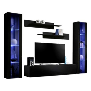 Meuble TV FLY A2 design, coloris noir brillant + LED. Meuble suspendu moderne et tendance pour votre salon.