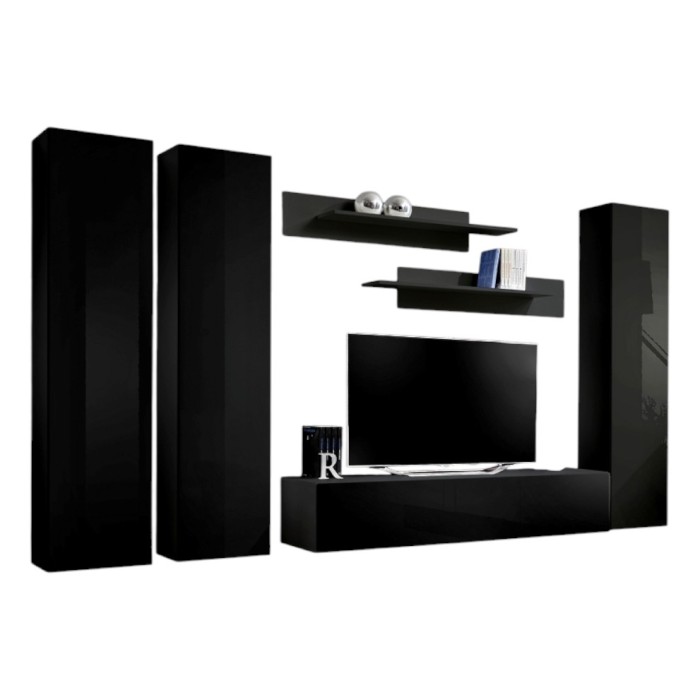 Meuble TV FLY design, coloris noir brillant. Meuble suspendu.