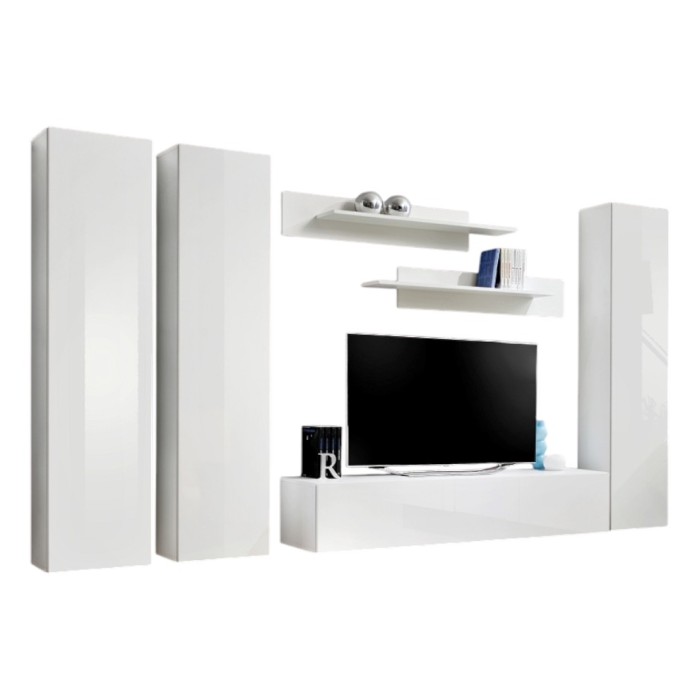 Meuble TV FLY C1 design, coloris blanc brillant. Meuble suspendu moderne et tendance pour votre salon.