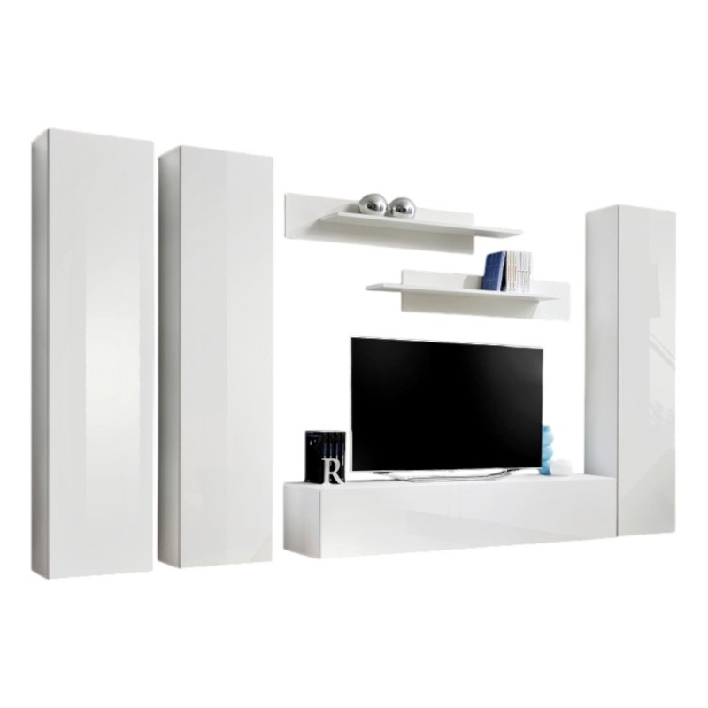 Meuble TV FLY C1 design, coloris blanc brillant. Meuble suspendu moderne et tendance pour votre salon.