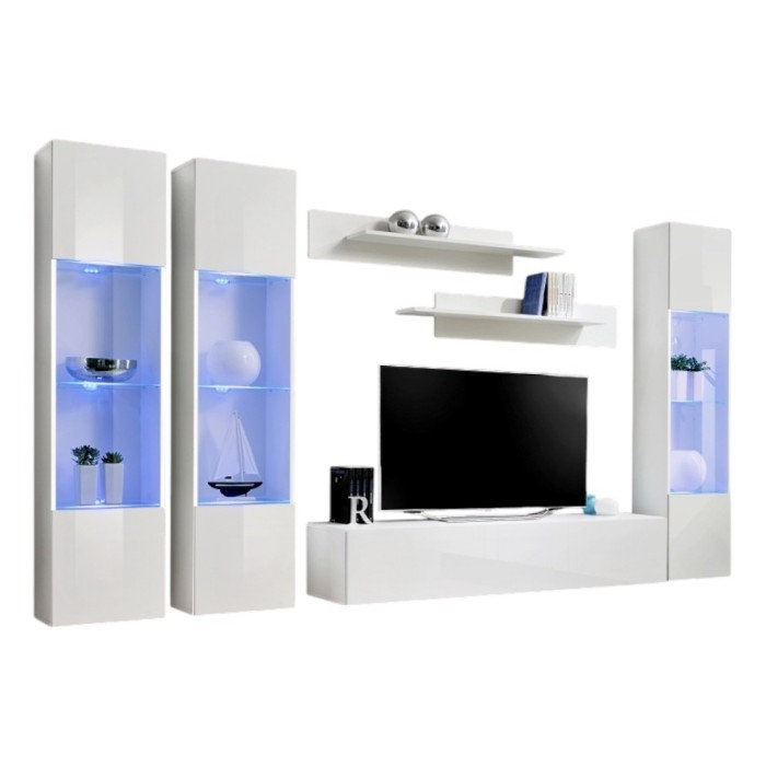 Meuble TV FLY C3 design, coloris blanc brillant. Meuble suspendu moderne et tendance pour votre salon.