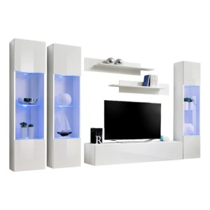 Meuble TV FLY C3 design, coloris blanc brillant. Meuble suspendu moderne et tendance pour votre salon.