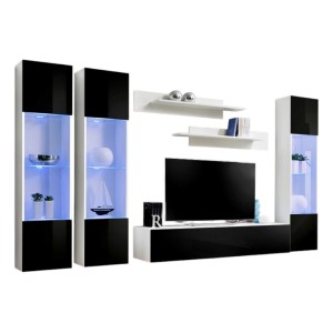 Meuble TV FLY C3 design, coloris blanc et noir brillant. Meuble suspendu moderne et tendance pour votre salon.