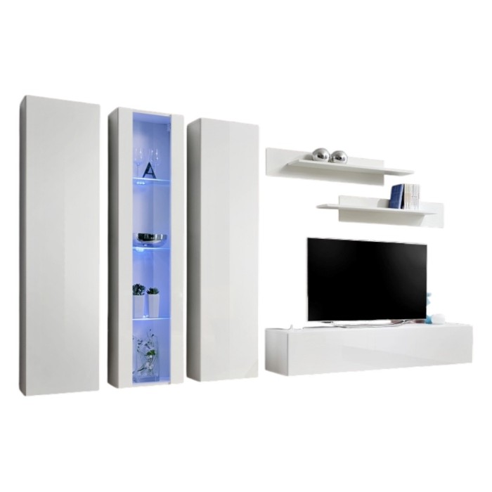 Meuble TV FLY C4 design, coloris blanc brillant. Meuble suspendu moderne et tendance pour votre salon.