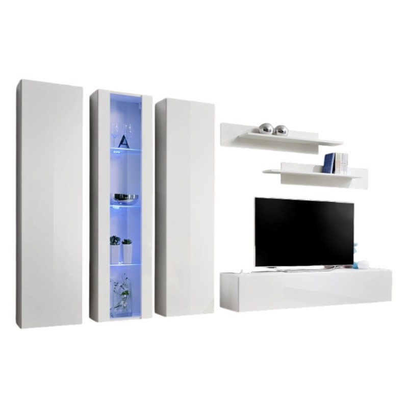 Meuble TV FLY C4 design, coloris blanc brillant. Meuble suspendu moderne et tendance pour votre salon.