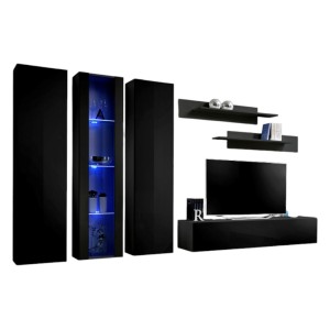 Meuble TV FLY C4 design, coloris noir brillant. Meuble suspendu moderne et tendance pour votre salon.