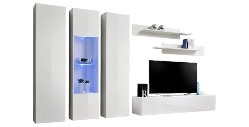 Meuble TV FLY C4 design, coloris blanc brillant. Meuble suspendu moderne et tendance pour votre salon.