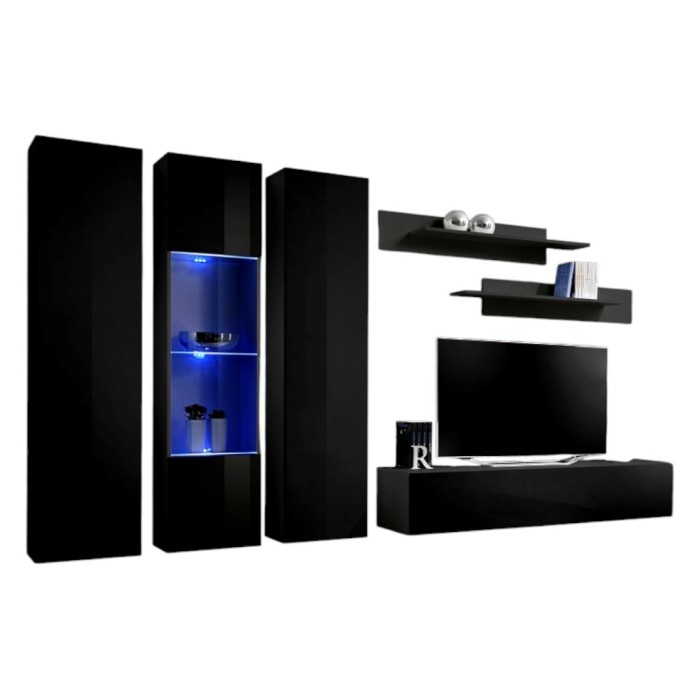 Meuble TV FLY C5 design, coloris noir brillant. Meuble suspendu moderne et tendance pour votre salon.