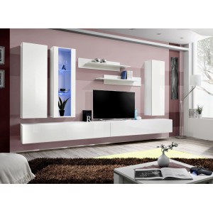 Meuble TV FLY E4 design, coloris blanc brillant. Meuble suspendu moderne et tendance pour votre salon.