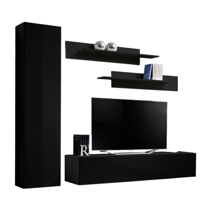 Meuble TV FLY G1 design, coloris noir brillant. Meuble suspendu moderne et tendance pour votre salon.