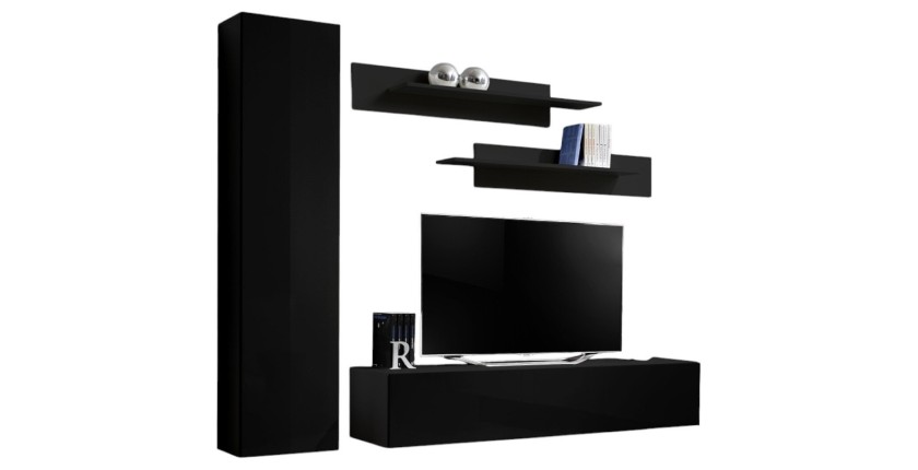 Meuble TV FLY G1 design, coloris noir brillant. Meuble suspendu moderne et tendance pour votre salon.