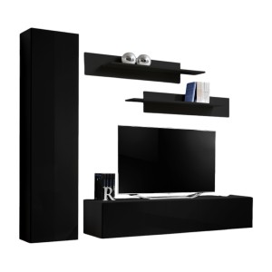 Meuble TV FLY G1 design, coloris noir brillant. Meuble suspendu moderne et tendance pour votre salon.