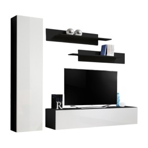Meuble TV FLY G1 design, coloris noir et blanc brillant. Meuble suspendu moderne et tendance pour votre salon.