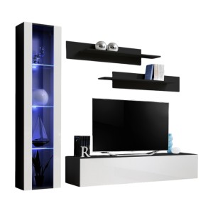 Meuble TV FLY G2 design, coloris noir et blanc brillant. Meuble suspendu moderne et tendance pour votre salon.