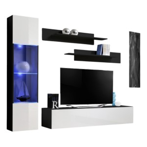 Meuble TV FLY G3 design, coloris noir et blanc brillant. Meuble suspendu moderne et tendance pour votre salon.