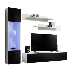 Meuble TV FLY G3 design, coloris blanc et noir brillant. Meuble suspendu moderne et tendance pour votre salon.